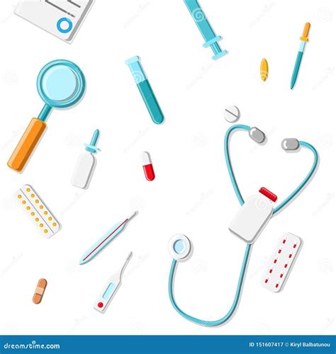 Vector Illustration Set Of Medical Objects Drugs Drugs Flasks