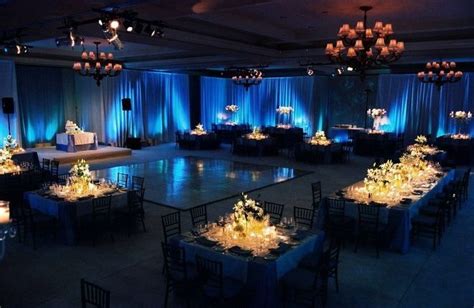 Blue Uplighting And Gold Tables Wedding Reception Lighting Wedding