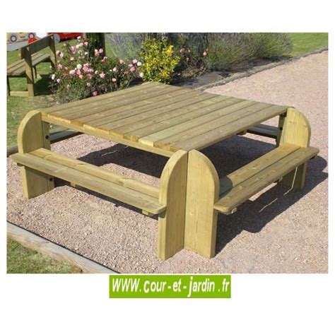 Table de jardin 220 x 100 cm en bois naturel et acier inoxydable jones exterieur. Table avec banc en bois, carrée : Elite. Table de pique ...