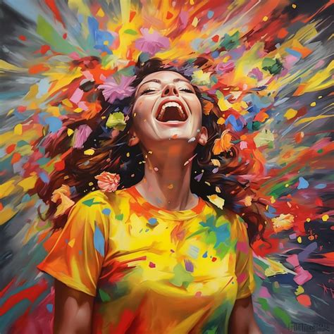 Premium Photo Radiant Bliss Woman Embracing A Color Explosion Exuding