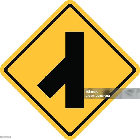 Warning Traffic Sign Traffic Merges From The Left Stock Illustration