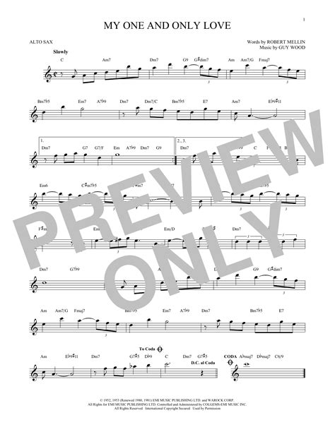 My One And Only Love Alto Sax Solo Print Sheet Music Now