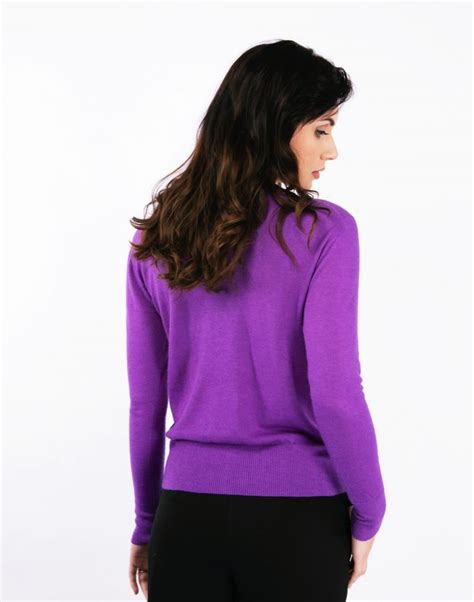 Purple Cashmere Sweater With Ruffles And Pearls Asneh