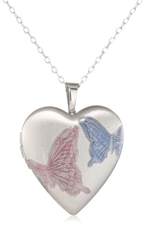 Momento Lockets Sterling Silver Heart Shaped Butterfly Locket Necklace