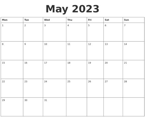 May 2023 Blank Calendar Template