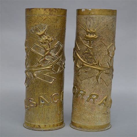 Wwi Brass Trench Art Vases Lorraine And Alsace Pair Trench Art