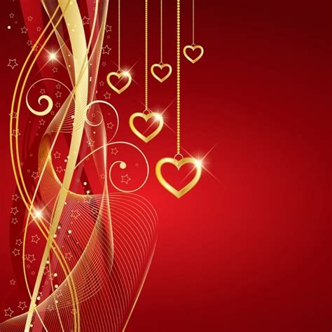 Red Background With Golden Hearts For Valentine Vector Free Download