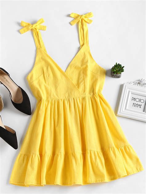 [35 off] 2021 open back ruffles mini dress in yellow zaful