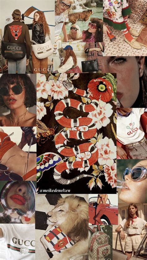 Gucci Vintage Collage Tumblr Moodboard Red Background Beige Vintage