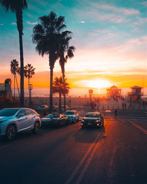 Wallpaper Sunset Palm Trees Car Street Sun Beach 1638x2048