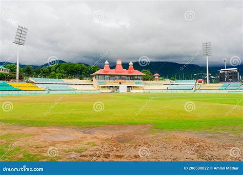 Wide Angle Shot Of The Famed Dharamshala Cricket Stadium The Worlds