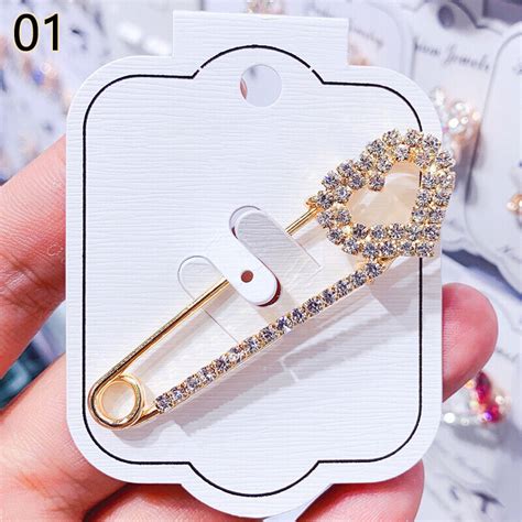 1pc Women Rhinestones Safety Pin Brooches Star Heart Large Pins Crystal