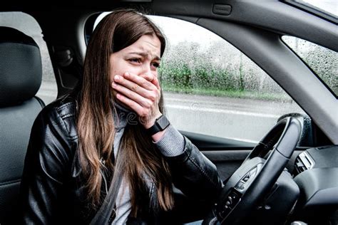 Sad Woman Driver Feeling Depressed And Crying In The Car Stock Photo