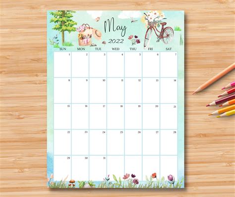 Editable May 2022 Calendar Beautiful Spring With Butterfly And Flowers