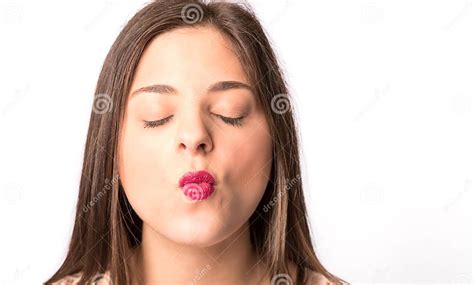 Girl Kissing With Red Lipstick Stock Image Image Of Closeup Model