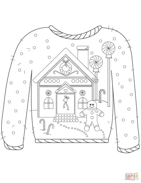 Christmas Ugly Sweater With Gingerbread Man Motif Coloring Page Free