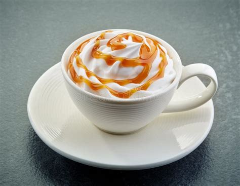 Caramel Latte Coffee With Whipped Cream Stock Photo Image Of Relax