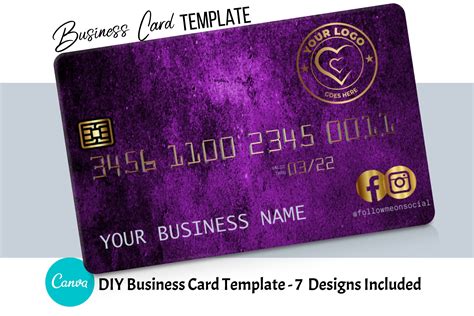 Diy Purple Gold Credit Card Business Cards Canva Template Etsy