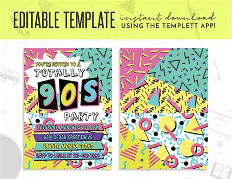 90s Theme Party Invitation Templates Free Theme Image