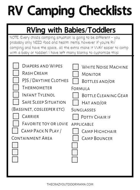 Printable Rv Checklist