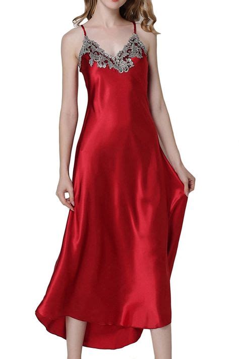 Womens Nightdress Lace Satin Nightgowns Long Chemise Sleepwear Red C0187k5e500 With Images