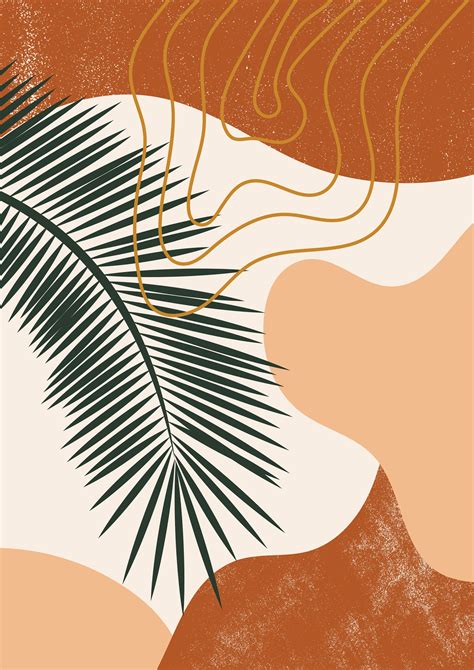 Color Block Shapes Art Print | Green Palm Leaf Wall Art | Abstract