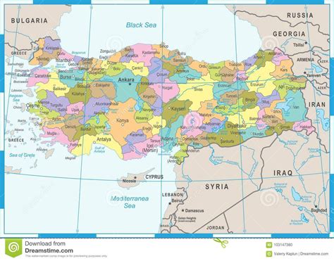 Turchia in europa con una mappa integrata di creta o candia data made: Mappa Della Turchia - Illustrazione Di Vettore ...