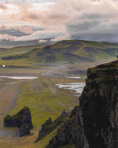 Icelands Vegetation Covered Volcanic Landscape Viewed From Dyrhólaey
