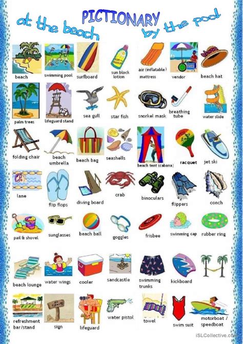 At The Beach Pictionary Pictionary English Esl Worksheets Pdf And Doc