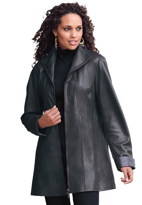 Roamans Womens Plus Size A Line Leather Jacket Leather Jacket