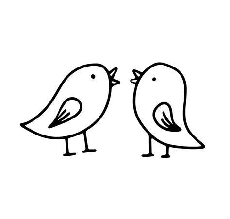 Simple Doodle Birds Vector Black And White Illustration Isolated On