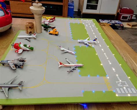 Mini Wooden Airport With Lights And Ground Plaints For Kids Cm1