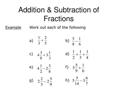 Ppt Addition And Subtraction Of Fractions Powerpoint Presentation Id
