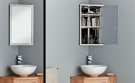 Clickbasin Corner Mirror Bathroom Cabinet Wall Hung With Right Or