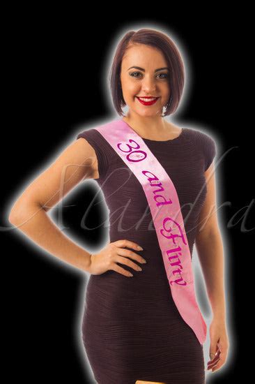 pink 30 and flirty flashing birthday sash midlands fancy dress redditch