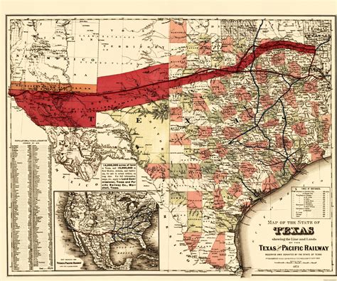 Old Railroad Maps Texas And Pacific Railway Tx By Colton 1873