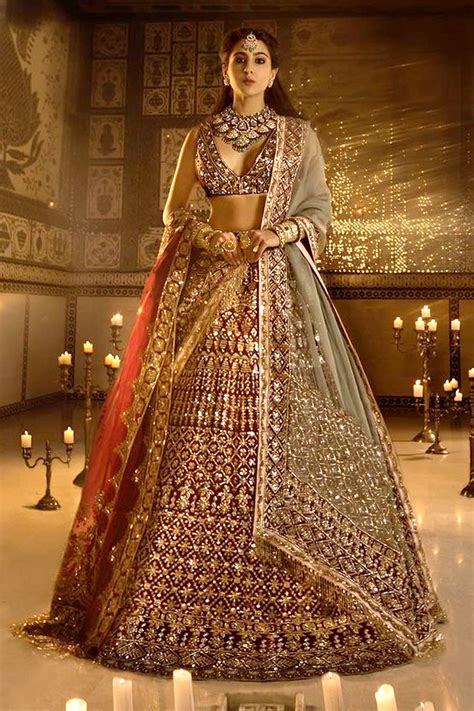 Brides Sara Ali Khans Regal Maroon And Gold Manish Malhotra Lehenga