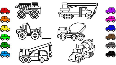 Construction vehicles coloring pages, Car and truck video for children