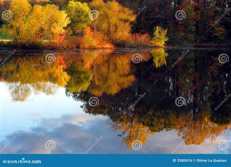 Fall Scene With Autumn Trees Reflection In Lake Stock Photo Image Of