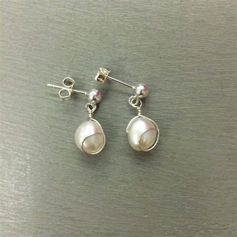 White Baroque Freshwater Pearl Earrings Sterling Silver Pearl Drop