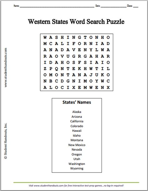 Western States Word Search Puzzle Free To Print Pdf File Word