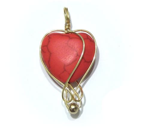 Red Heart Necklace Pendant Howlite Love Charm Wire Wrap Etsy