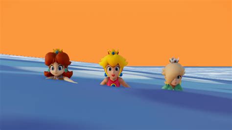 Peachdaisyand Rosalina Swimming In The Ocean By Hyper Mario 64 On