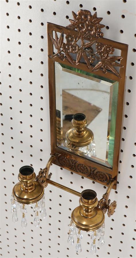 Frame and candle holder are made of mild steel; Antique Brass 2 Candle Mirror Wall Sconce 16 Crystal ...
