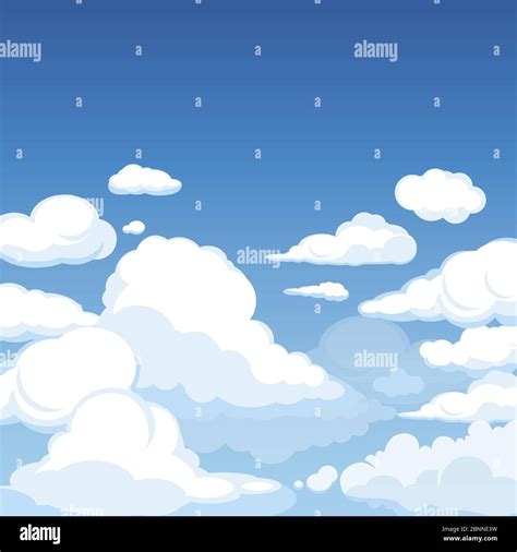 Sky With Fluffy Clouds Clean Blue Panorama Of Cloudscape Cloudy Vector