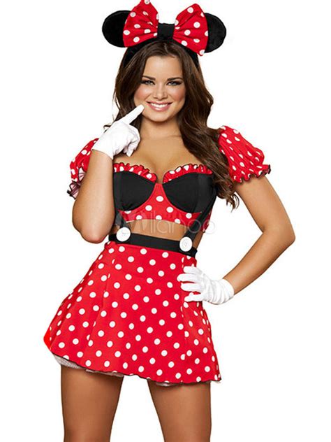 Sexy Mickey Mouse Minne Costume Red Polka Dot Short Sleeve Crop Top