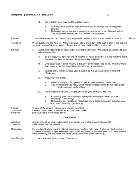 Sample Outline For A Persuasive Speech Free Download