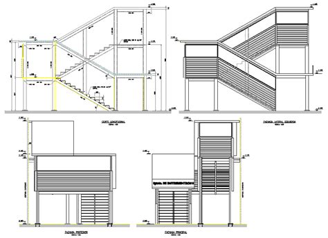 Staircase Elevation And Section Detail Dwg File Cadbull