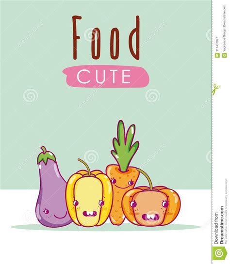 Cute Vegetables Kawaii Cartoons Stock Vector - Illustration of pepper ...