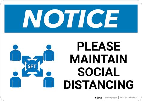 Notice Please Maintain Social Distancing With Icon Landscape Wall Sign